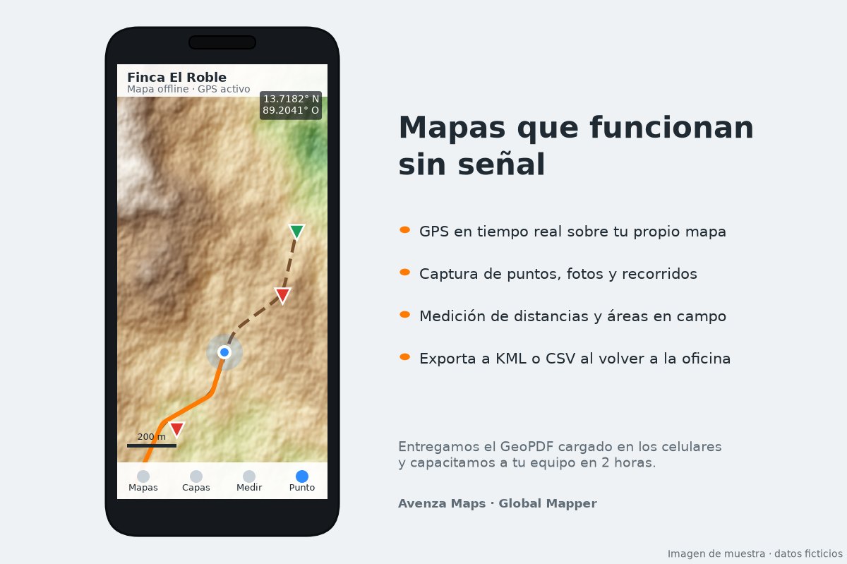 Celular mostrando un mapa offline con la ubicación GPS y un recorrido